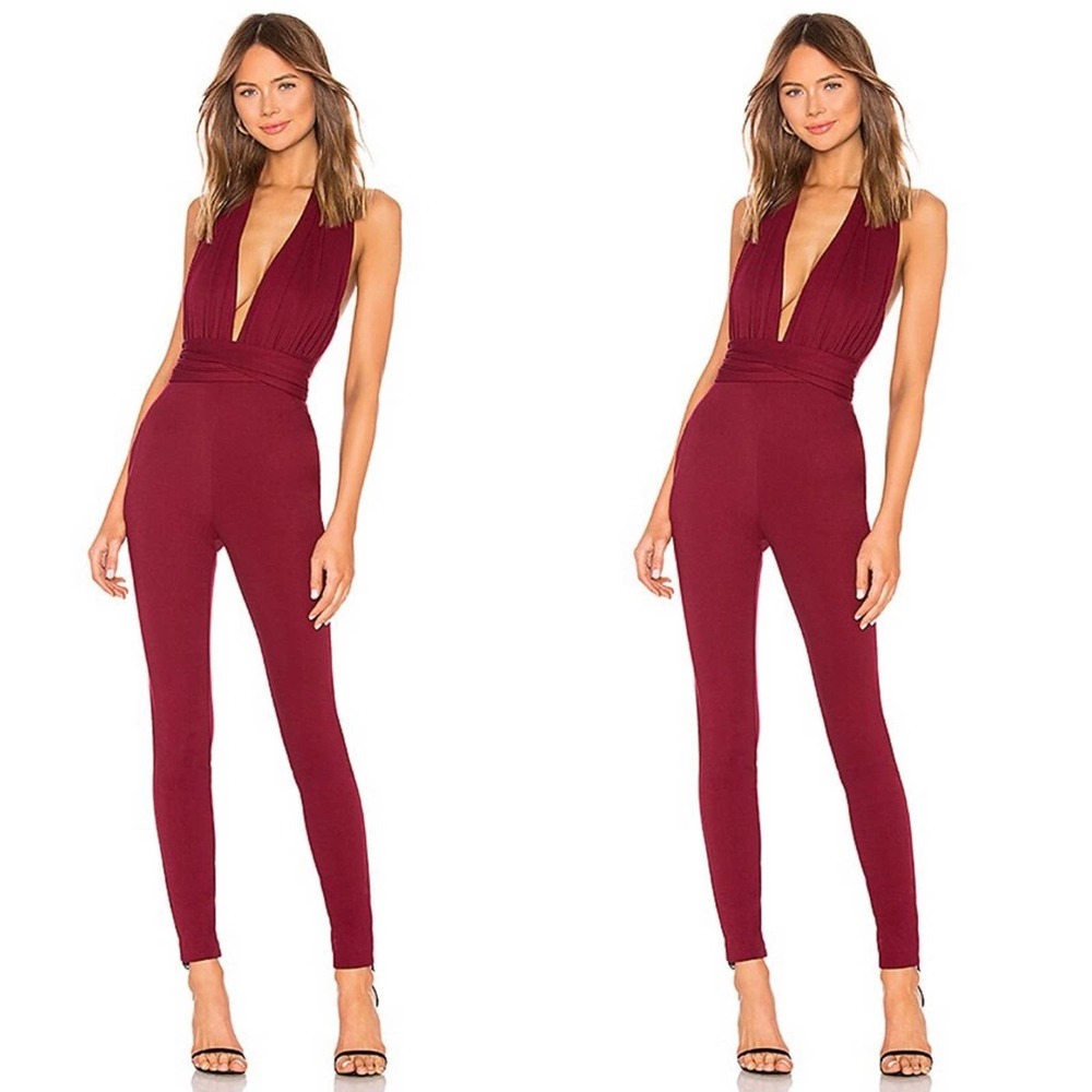 NBD Lively Halter Jumpsuit in Burgundy